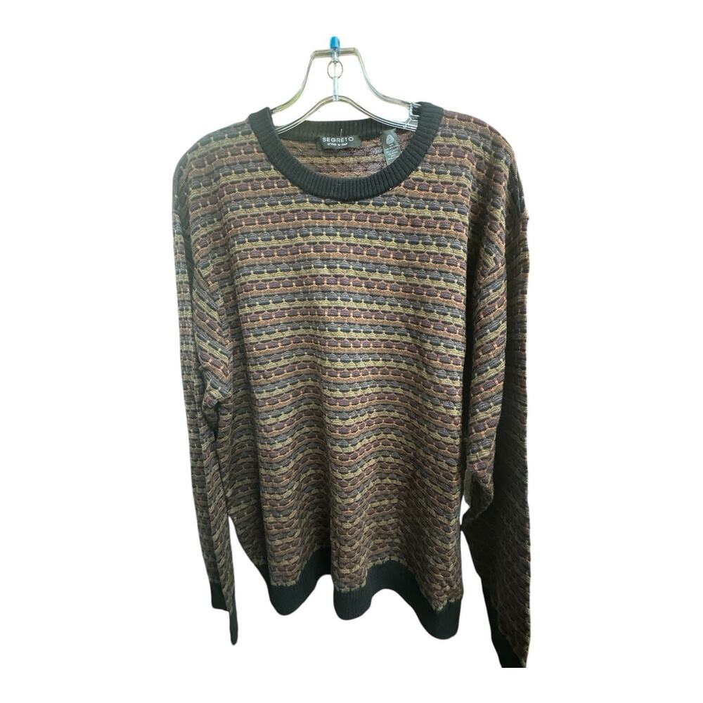 Vintage Segreto XXL Brown Black 100% Woolmark Merino Wool Neck Sweater
